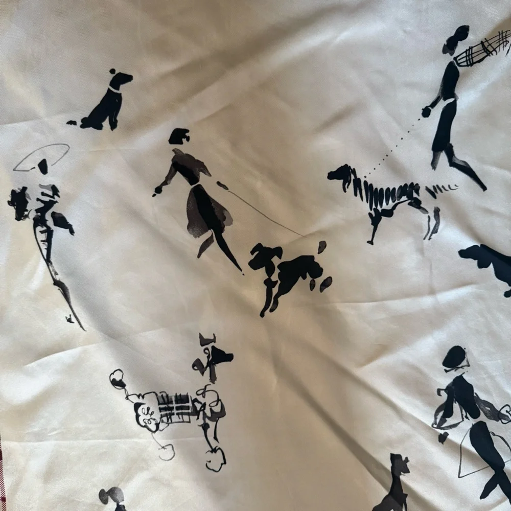 Burberry Vintage Cream and Black Silk Dog Print Scarf. Brand New - 35x35” - Picture 8 of 11